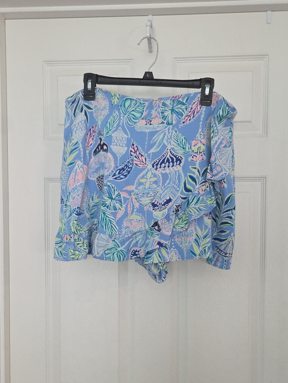 Lilly Pulitzer : Light Blue Tropical Print Ruffle Skort